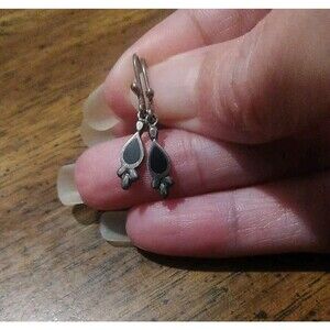 Vtg Jet Back 925 Teardrop Hook Dangle Earrings Marked